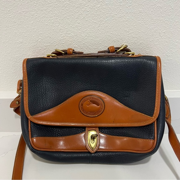Vintage Dooney & Bourke Leather Crossbody Bag Navy Brown Pebbled Strap - Picture 6 of 13